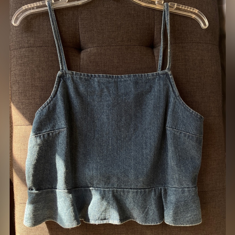 American Eagle Denim ruffle crop top.